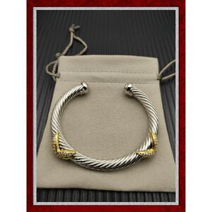 David Yurman Sterling Silver 7mm Diamond Double X Bracelet